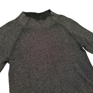 The Fisher Project Sweater Mock Neck Marled Knit Boxy Crop Gray Black Medium